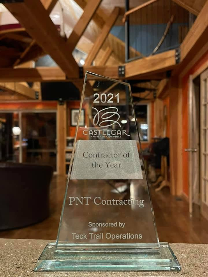 2021 Castlegar Chamber of Commerce Contractor of the Year award presented to PNT Contracting
